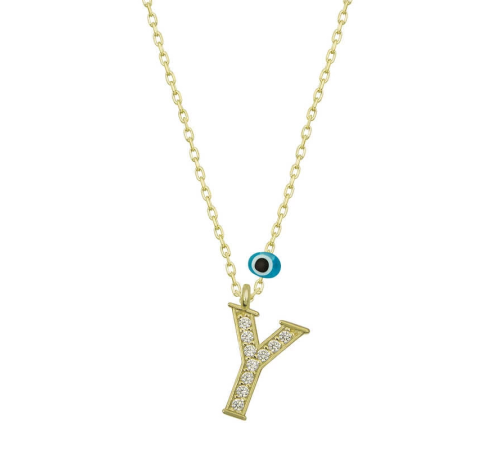 925 Ayar Gümüş Nazar Gold Y Harfi Kadın Gümüş Kolye (T6801) (336336)