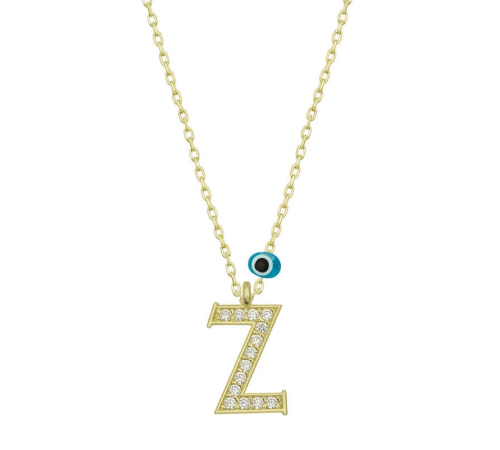 925 Ayar Gümüş Nazar Gold Z Harfi Kadın Gümüş Kolye (T6802) (336336)