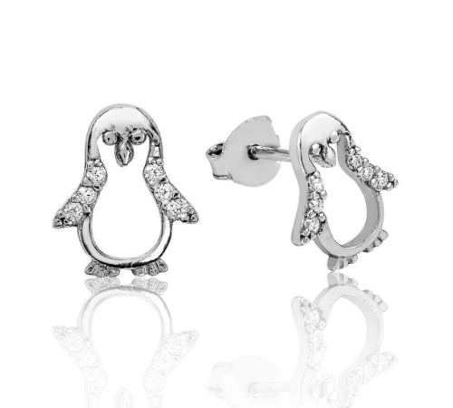 925 Ayar Gümüş Penguen Çivili Küpe (EA1160082) (336336)