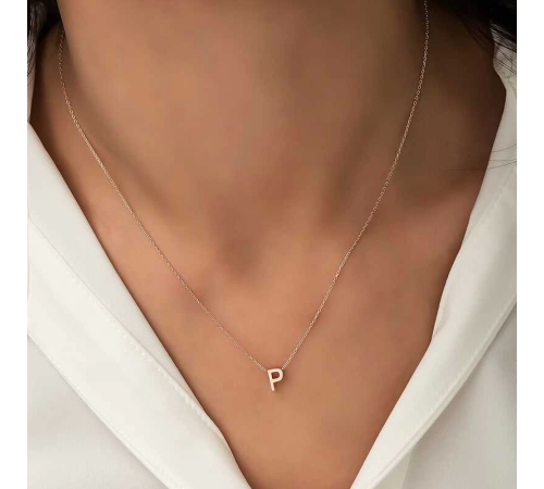 925 Ayar Gümüş Rose 3 Boyutlu P Harf Kadın Gümüş Kolye (T5927) (336336)