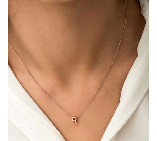 925 Ayar Gümüş Rose 3 Boyutlu R Harf Kadın Gümüş Kolye (T5928) (336336)