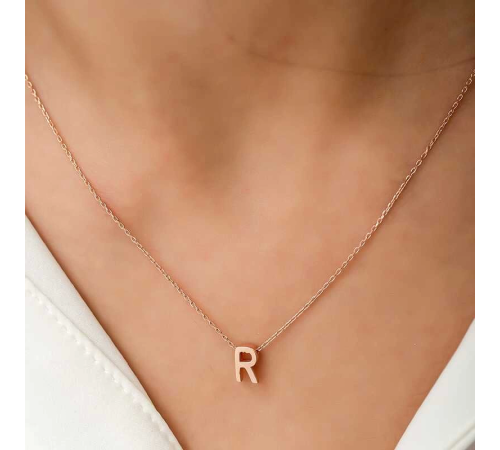 925 Ayar Gümüş Rose 3 Boyutlu R Harf Kadın Gümüş Kolye (T5928) (336336)