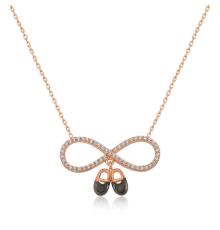 925 Ayar Gümüş Rose Bebek Patikli Sonsuzluk Kolye (T4284) (336336)