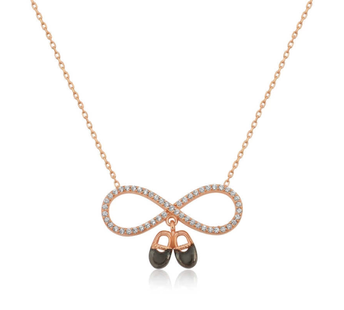 925 Ayar Gümüş Rose Bebek Patikli Sonsuzluk Kolye (T4284) (336336)