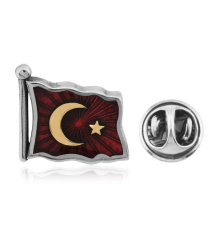 925 Ayar Gümüş Türk Bayrağı Rozet T4460 (336336)