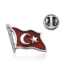 925 Ayar Gümüş Türk Bayrağı Rozet T4635 (336336)