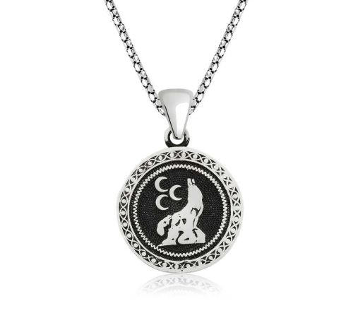 925 Ayar Gümüş Üç Hilal Kurt Gümüş Kolye T4723 (336336)