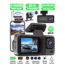 A-98 WiFi Full HD 3 Kameralı Araç İçi Güvenlik Kamerası + Park Modu Kablosu Ön-Arka-İç Kayıt,DashCam