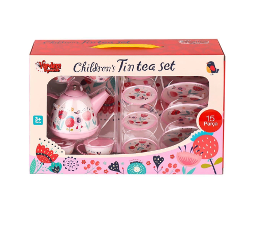 998A-998B Çiçek Desenli Metal Çay Seti 15 Parça