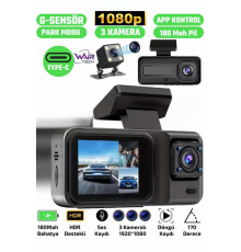 A98 Full Hd 3 Kameralı Araç Içi Güvenlik Kamerası 64gb Uyumlu Ir Gece Görüşü, Ön-arka-iç Kayıt