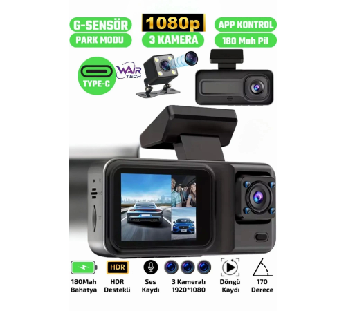 A98 Full Hd 3 Kameralı Araç Içi Güvenlik Kamerası 64gb Uyumlu Ir Gece Görüşü, Ön-arka-iç Kayıt A98 Full Hd 3 Kameralı Araç Içi Güvenlik Kamerası 64gb Uyumlu Ir Gece Görüşü, Ön-arka-iç Kayıt