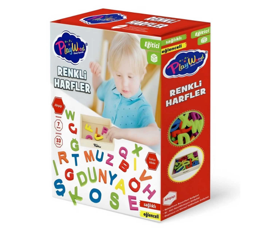 Ahşap Kasalı Renkli Harfler 33 Parça