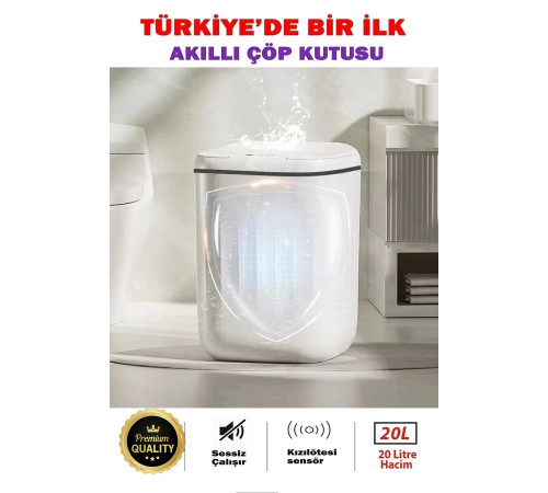 Akıllı Teknolojik Şarj Edilebilir Çöp Kutusu Otomatik Sensörlu Çöp Tenekesi Pilli Çöp Kovası 20L