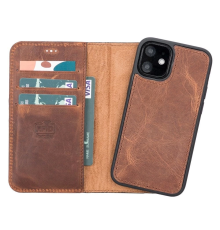 Apple iPhone 12 mini Uyumlu Deri Cüzdanlı Kılıf G2 Antik Kahve