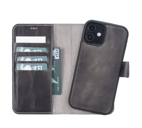 Apple iPhone 12 Pro Uyumlu Deri Cüzdanlı Kılıf VS4EF Gri Apple iPhone 12 Pro Uyumlu Deri Cüzdanlı Kılıf VS4EF Gri