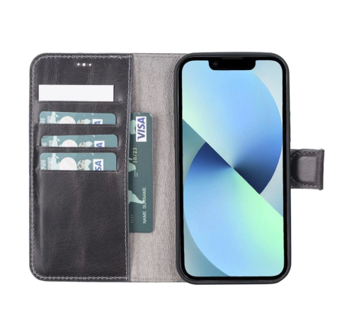 Apple iPhone 12 Pro Uyumlu Deri Cüzdanlı Kılıf VS4EF Gri Apple iPhone 12 Pro Uyumlu Deri Cüzdanlı Kılıf VS4EF Gri