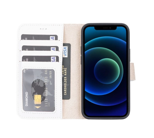 Apple iPhone 13 Mini Uyumlu Deri Cüzdanlı Kılıf F3 Beyaz Apple iPhone 13 Mini Uyumlu Deri Cüzdanlı Kılıf F3 Beyaz
