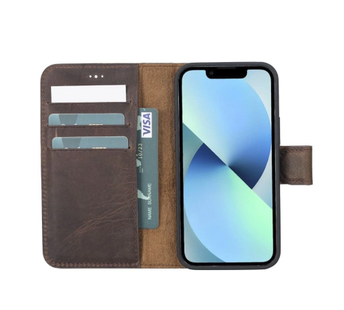 Apple iPhone 13 Mini Uyumlu Deri Cüzdanlı Kılıf G6 Kahverengi Apple iPhone 13 Mini Uyumlu Deri Cüzdanlı Kılıf G6 Kahverengi