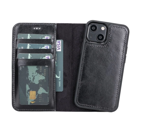 Apple iPhone 13 Mini Uyumlu Deri Cüzdanlı Kılıf RST1 Siyah Apple iPhone 13 Mini Uyumlu Deri Cüzdanlı Kılıf RST1 Siyah