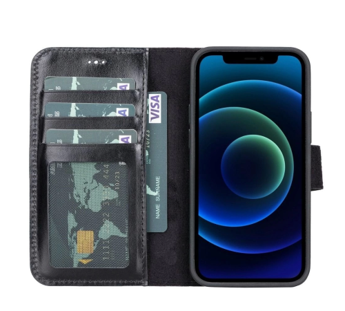 Apple iPhone 13 Mini Uyumlu Deri Cüzdanlı Kılıf RST1 Siyah Apple iPhone 13 Mini Uyumlu Deri Cüzdanlı Kılıf RST1 Siyah