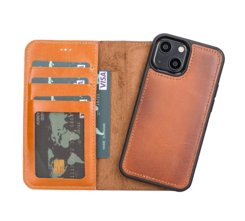 Apple iPhone 13 Mini Uyumlu Deri Cüzdanlı Kılıf RST2EF Taba Apple iPhone 13 Mini Uyumlu Deri Cüzdanlı Kılıf RST2EF Taba