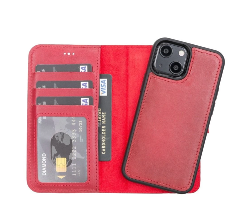Apple iPhone 13 Mini Uyumlu Deri Cüzdanlı Kılıf V4EF Kırmızı Apple iPhone 13 Mini Uyumlu Deri Cüzdanlı Kılıf V4EF Kırmızı
