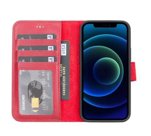 Apple iPhone 13 Mini Uyumlu Deri Cüzdanlı Kılıf V4EF Kırmızı Apple iPhone 13 Mini Uyumlu Deri Cüzdanlı Kılıf V4EF Kırmızı