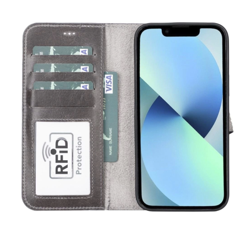 Apple iPhone 13 Pro Max Uyumlu Deri Cüzdanlı Kılıf MWWN TN1 Gri Apple iPhone 13 Pro Max Uyumlu Deri Cüzdanlı Kılıf MWWN TN1 Gri