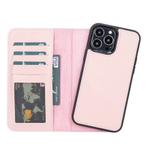 Apple iPhone 13 Pro Max Uyumlu Deri Cüzdanlı Kılıf NU2 Pembe