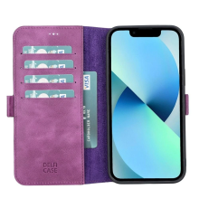 Apple iPhone 13 Pro Max Uyumlu Deri Cüzdanlı Kılıf Rustik Mor