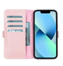 Apple iPhone 13 Pro Max Uyumlu Deri Cüzdanlı Kılıf Toz Pembe