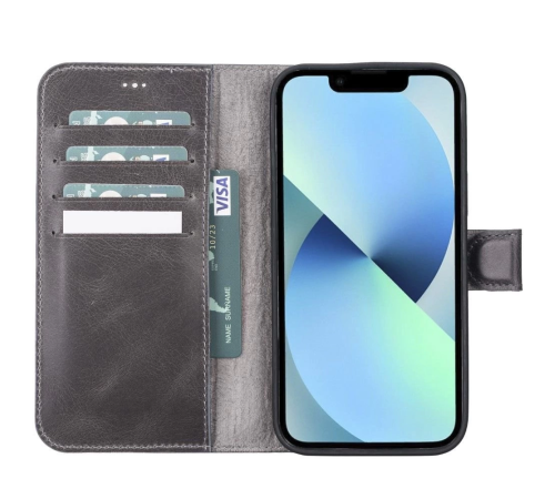 Apple iPhone 13 Pro Max Uyumlu Deri Cüzdanlı Kılıf VS4EF Gri Apple iPhone 13 Pro Max Uyumlu Deri Cüzdanlı Kılıf VS4EF Gri