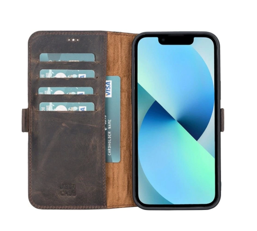 Apple iPhone 13 Pro Uyumlu Deri Cüzdanlı Kılıf Acı Kahve Apple iPhone 13 Pro Uyumlu Deri Cüzdanlı Kılıf Acı Kahve