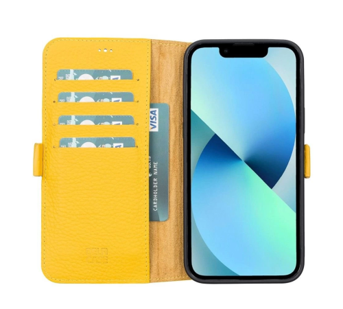 Apple iPhone 13 Pro Uyumlu Deri Cüzdanlı Kılıf Limon Sarı Apple iPhone 13 Pro Uyumlu Deri Cüzdanlı Kılıf Limon Sarı