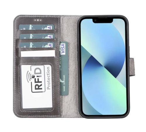Apple iPhone 13 Pro Uyumlu Deri Cüzdanlı Kılıf MWWN TN1 Gri Apple iPhone 13 Pro Uyumlu Deri Cüzdanlı Kılıf MWWN TN1 Gri
