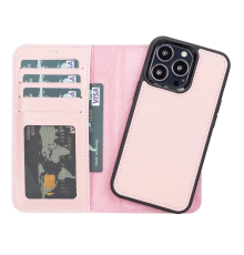 Apple iPhone 13 Pro Uyumlu Deri Cüzdanlı Kılıf NU2 Pembe