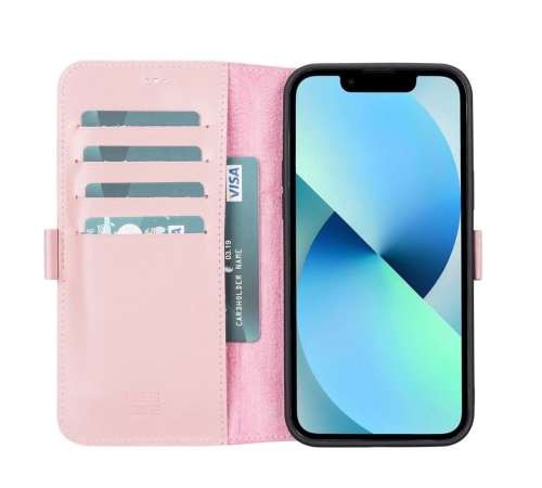 Apple iPhone 13 Pro Uyumlu Deri Cüzdanlı Kılıf Toz Pembe