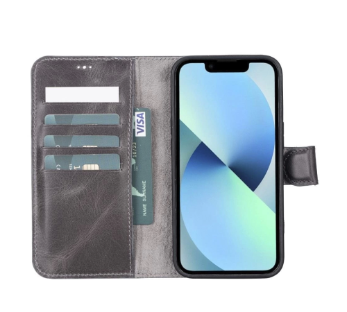 Apple iPhone 13 Pro Uyumlu Deri Cüzdanlı Kılıf VS4EF Gri Apple iPhone 13 Pro Uyumlu Deri Cüzdanlı Kılıf VS4EF Gri