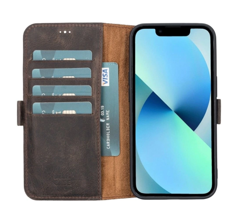 Apple iPhone 13 Uyumlu Deri Cüzdanlı Kılıf Acı Kahve Apple iPhone 13 Uyumlu Deri Cüzdanlı Kılıf Acı Kahve