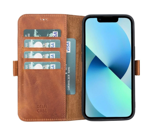 Apple iPhone 13 Uyumlu Deri Cüzdanlı Kılıf Karamel Apple iPhone 13 Uyumlu Deri Cüzdanlı Kılıf Karamel