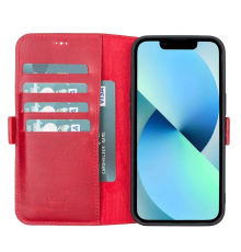 Apple iPhone 13 Uyumlu Deri Cüzdanlı Kılıf Nar Çiçeği