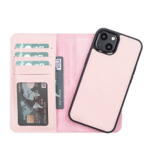 Apple iPhone 13 Uyumlu Deri Cüzdanlı Kılıf NU2 Pembe