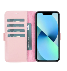 Apple iPhone 13 Uyumlu Deri Cüzdanlı Kılıf Toz Pembe