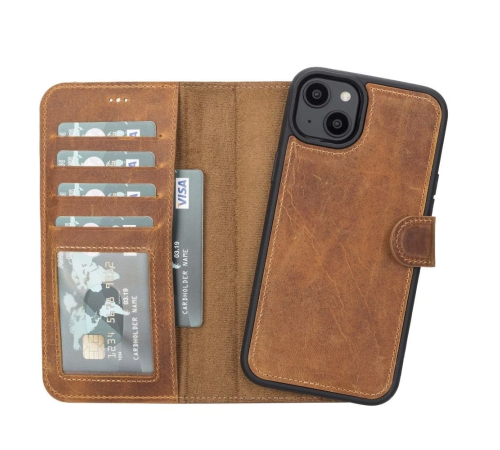 Apple iPhone 14 Plus Uyumlu Deri Cüzdanlı Kılıf MWWN G19 Taba Apple iPhone 14 Plus Uyumlu Deri Cüzdanlı Kılıf MWWN G19 Taba
