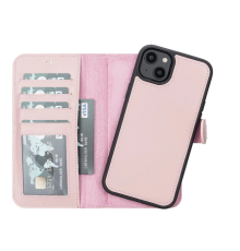Apple iPhone 14 Plus Uyumlu Deri Cüzdanlı Kılıf MWWN NU2 Pembe