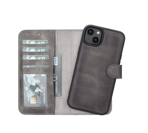 Apple iPhone 14 Plus Uyumlu Deri Cüzdanlı Kılıf MWWN VS4EF Gri Apple iPhone 14 Plus Uyumlu Deri Cüzdanlı Kılıf MWWN VS4EF Gri