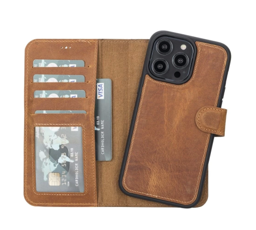 Apple iPhone 14 Pro Max Uyumlu Deri Cüzdanlı Kılıf MWWN G19 Taba Apple iPhone 14 Pro Max Uyumlu Deri Cüzdanlı Kılıf MWWN G19 Taba