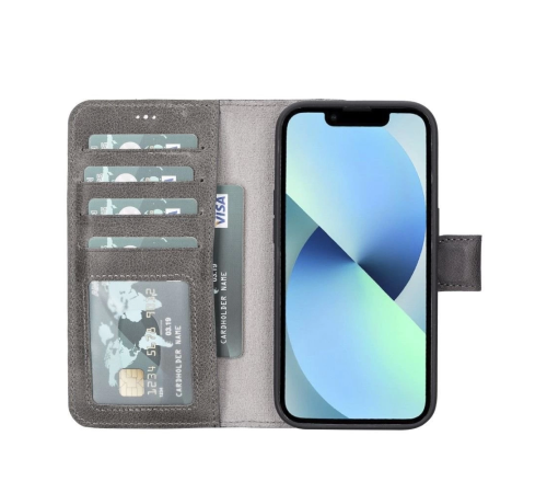 Apple iPhone 14 Pro Uyumlu Deri Cüzdanlı Kılıf MWWN Rustik Gri Apple iPhone 14 Pro Uyumlu Deri Cüzdanlı Kılıf MWWN Rustik Gri