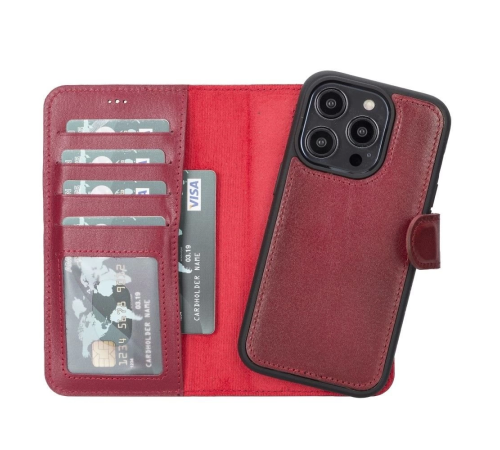 Apple iPhone 14 Pro Uyumlu Deri Cüzdanlı Kılıf MWWN V4EF Kırmızı Apple iPhone 14 Pro Uyumlu Deri Cüzdanlı Kılıf MWWN V4EF Kırmızı