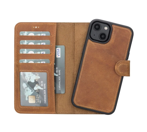 Apple iPhone 14 Uyumlu Deri Cüzdanlı Kılıf MWWN G19 Taba Apple iPhone 14 Uyumlu Deri Cüzdanlı Kılıf MWWN G19 Taba